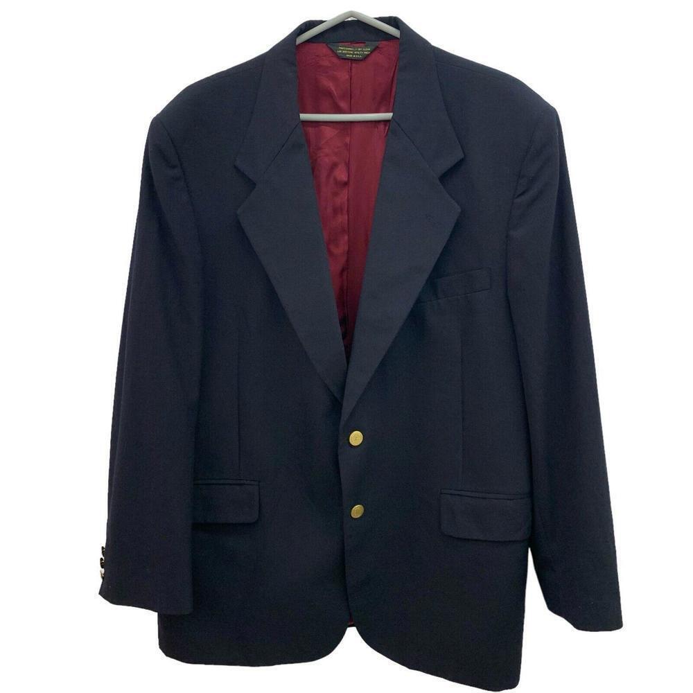 OLEG CASSINI Navy Blue Gold Button Red Lining Long Sleeve Blazer Jacket 44R​​​